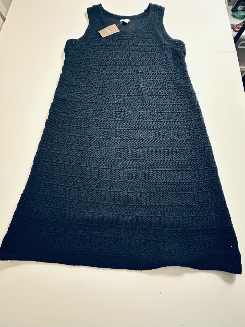 NWT J. Jill Navy Crochet Knit Sleeveless Mini Dress - Picture 2 of 12